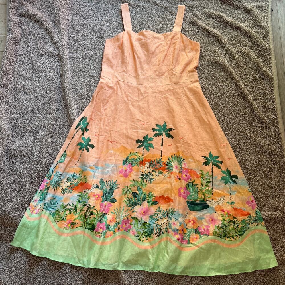 NWT Talbots Sunset Horizon Linen Maxi Dress in Tropical Peach, Size 16